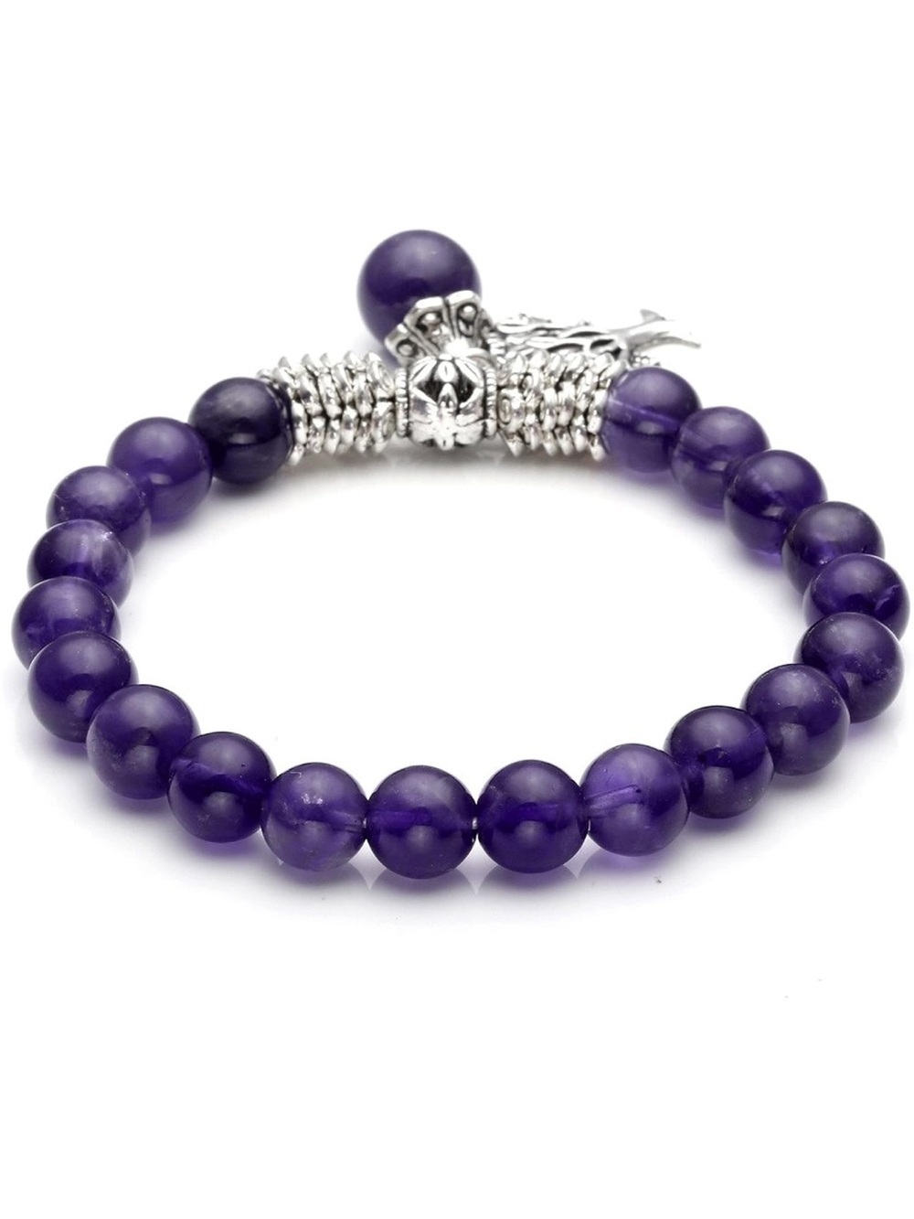 New Anthropologie Purple Beaded Stretch Bracelet with Tree Charm